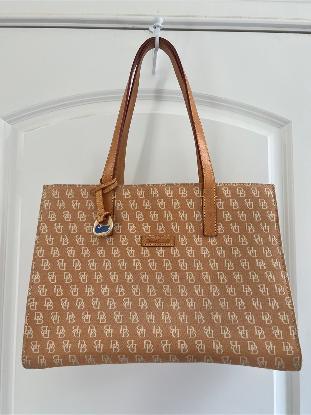 Dooney & Bourke Tan and Cream Monogram Shoulder Tote